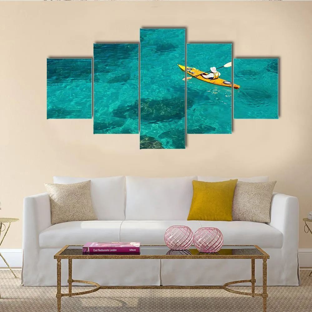 Kayaking In Green Water Canvas Wall Art