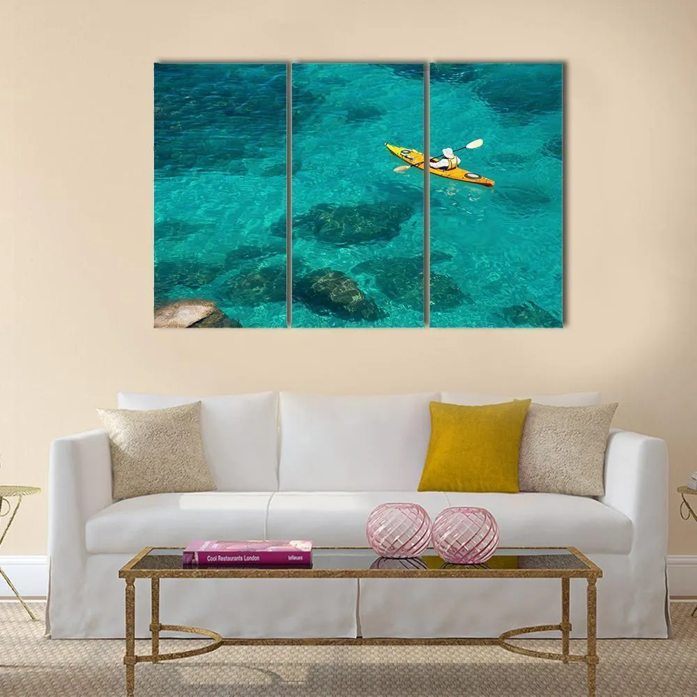 Kayaking In Green Water Canvas Wall Art