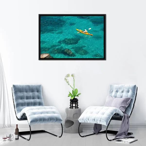 Kayaking In Green Water Canvas Wall Art