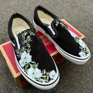 Light Blue Flower - Wedding Custom Slip On Vans Bridal Shoes Wedding Sneakers Wedding Shoes Bride or Groom