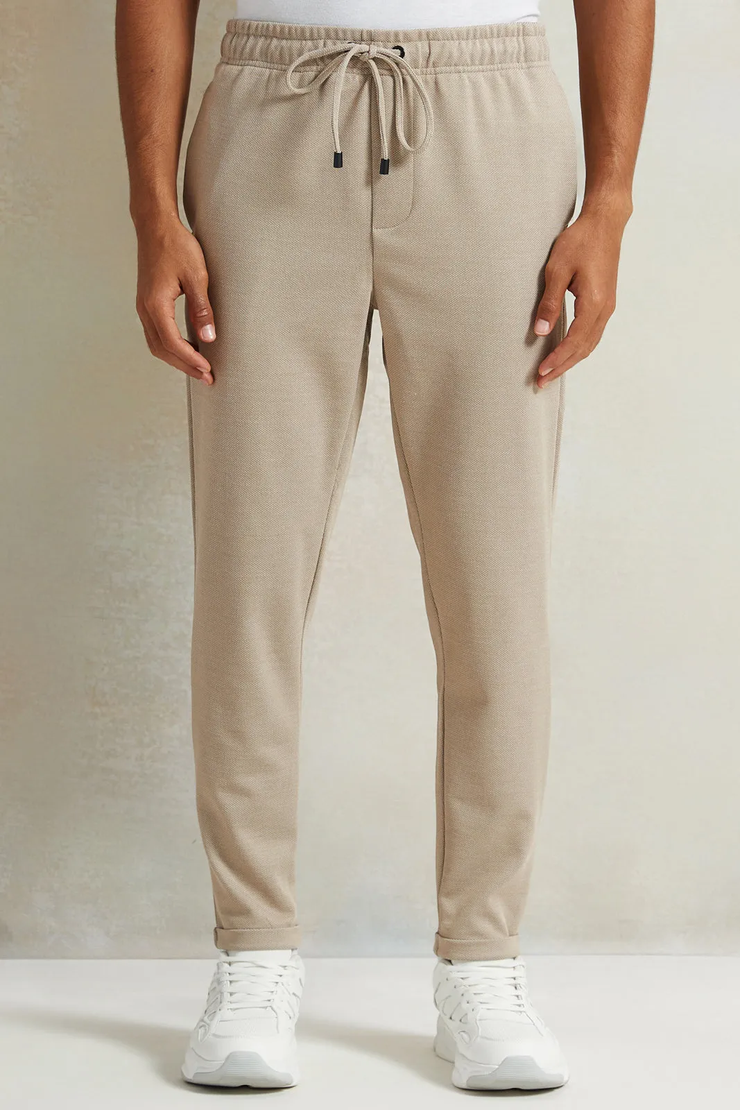 Men Beige Pull-On Trousers