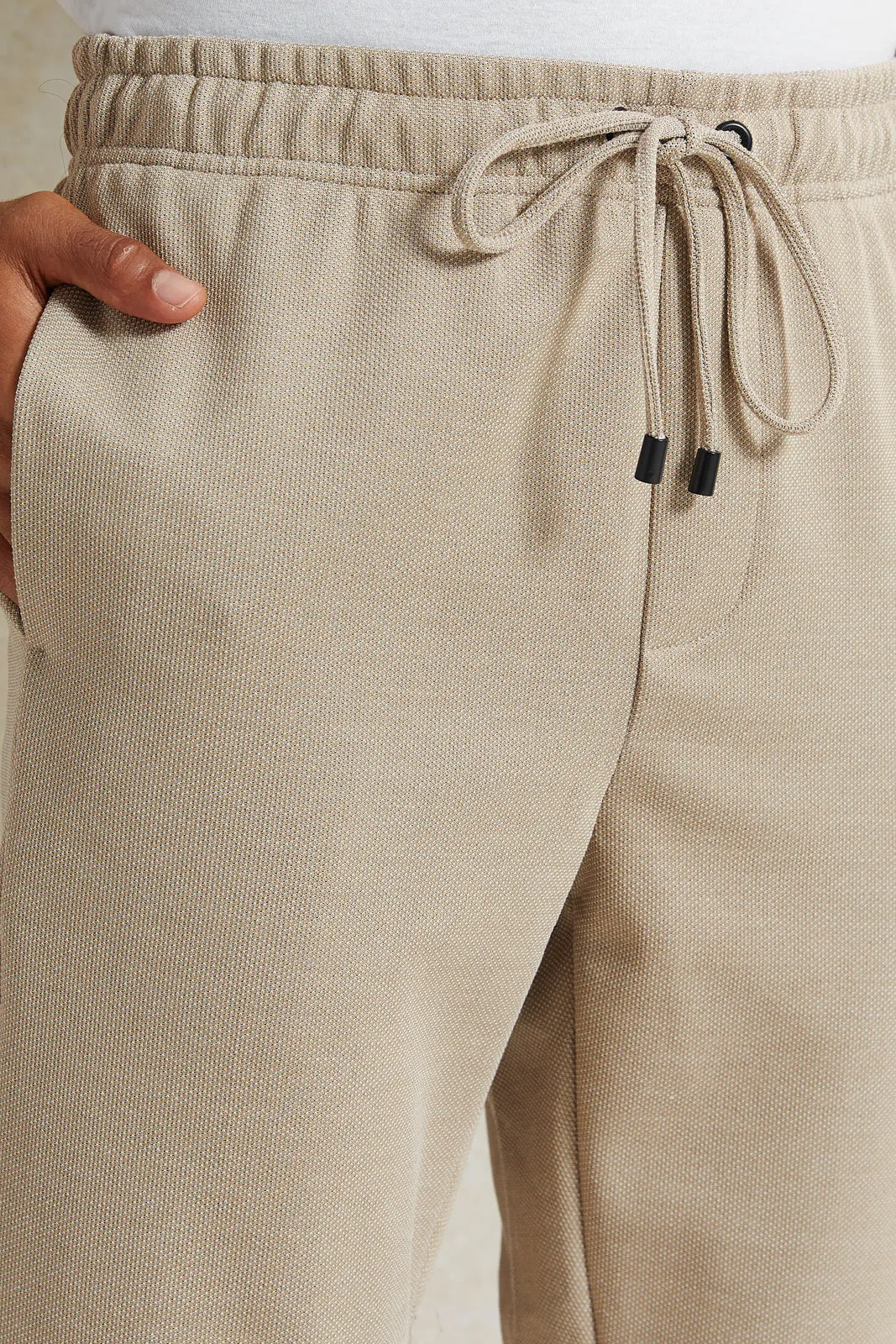 Men Beige Pull-On Trousers