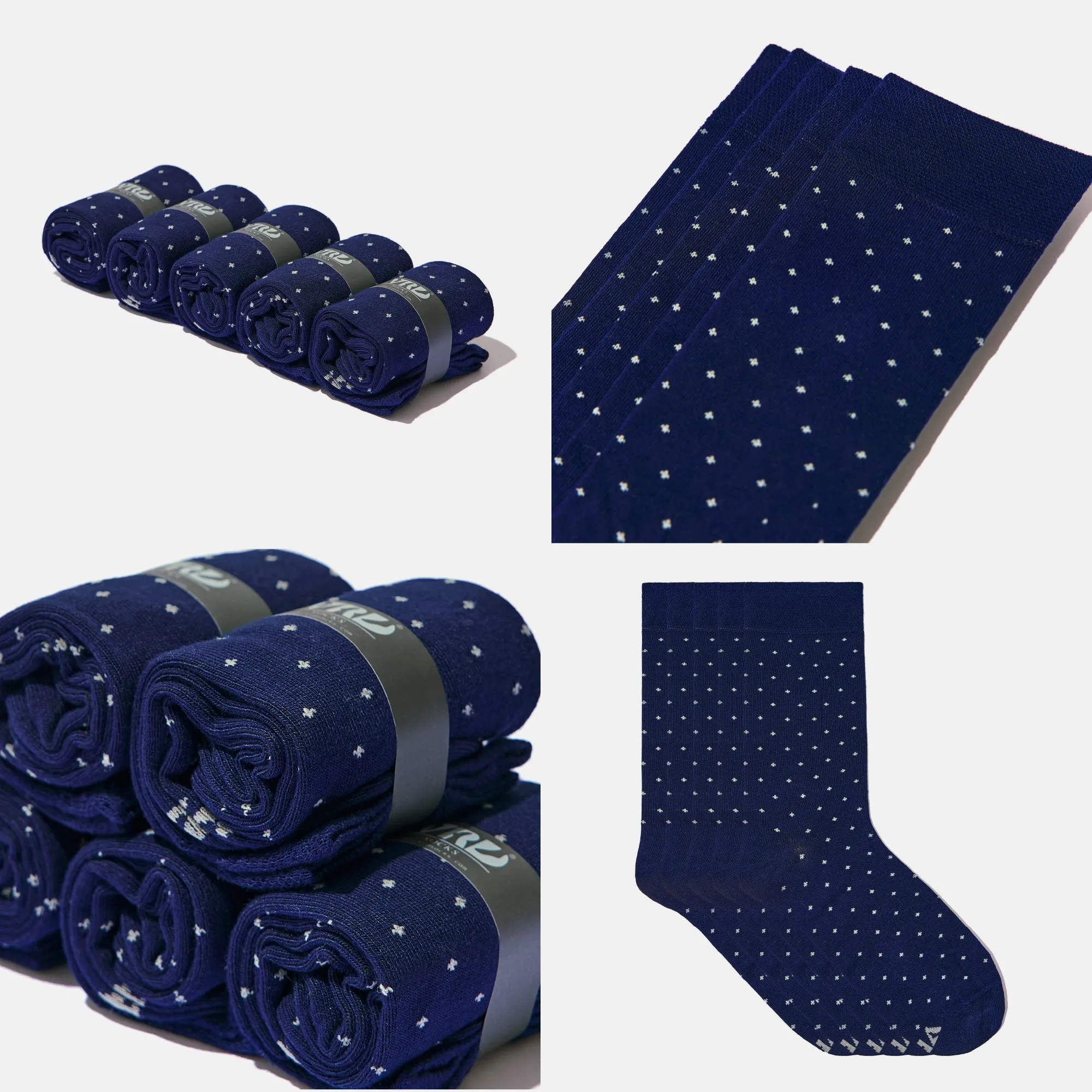 Men's Bamboo Dress Socks • Dotted Pack of 1/3/5 Pairs • Blue Navy