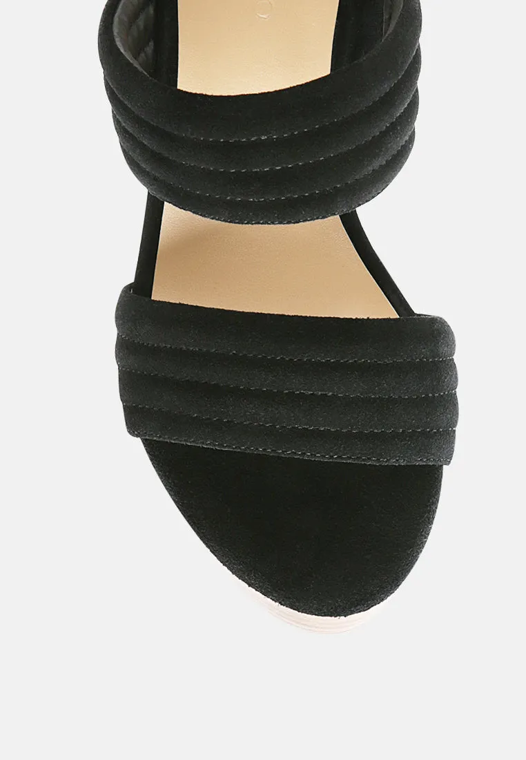 MILLE-FEUX Suede Slip-On Block Heeled Sandal in Black