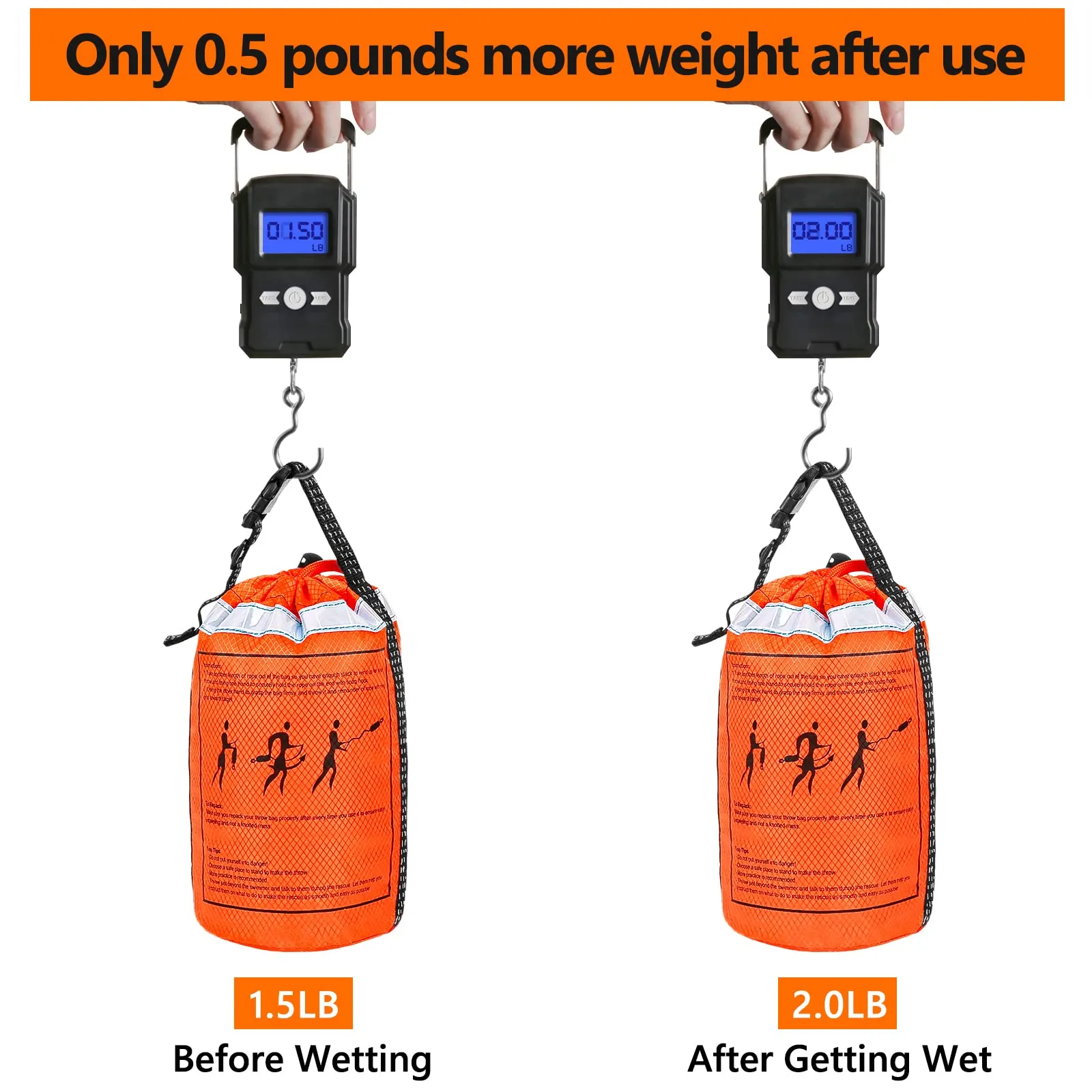 NTR Water Rescue Throw Bag with 70 Feet of Rope in 3/10 Inch Tensile Strength Rated to 1844lbs, Throwable Device for Kayaking and Rafting, Safety Equipment for Raft and Boat