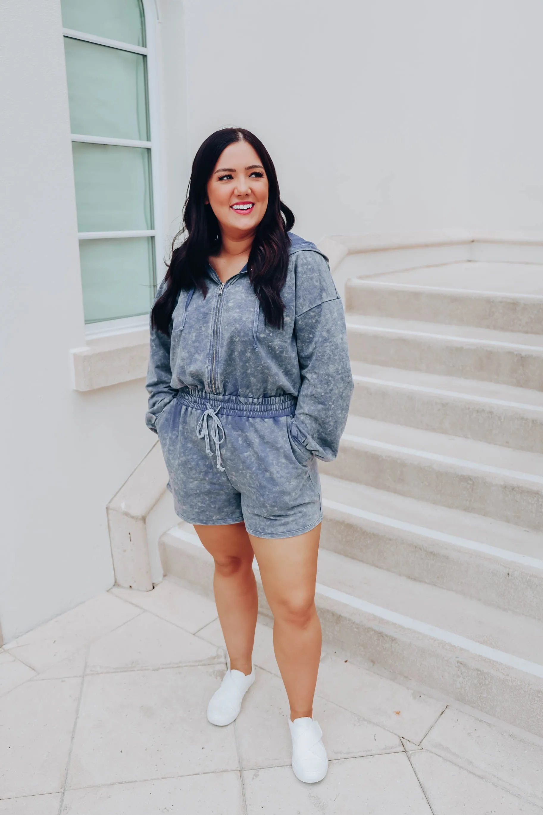 On Trend Casual Mineral Wash Romper - Denim - Final Sale