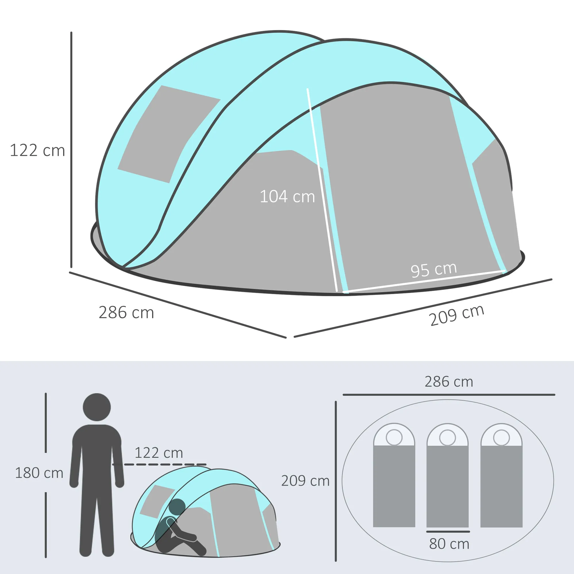 Outsunny 4 Person Camping Tent Pop-up Design w/ Mesh Vents for Hiking Dark Blue