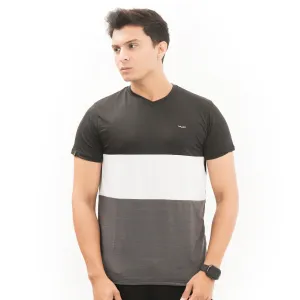 Panel Striped V-Neck-Black