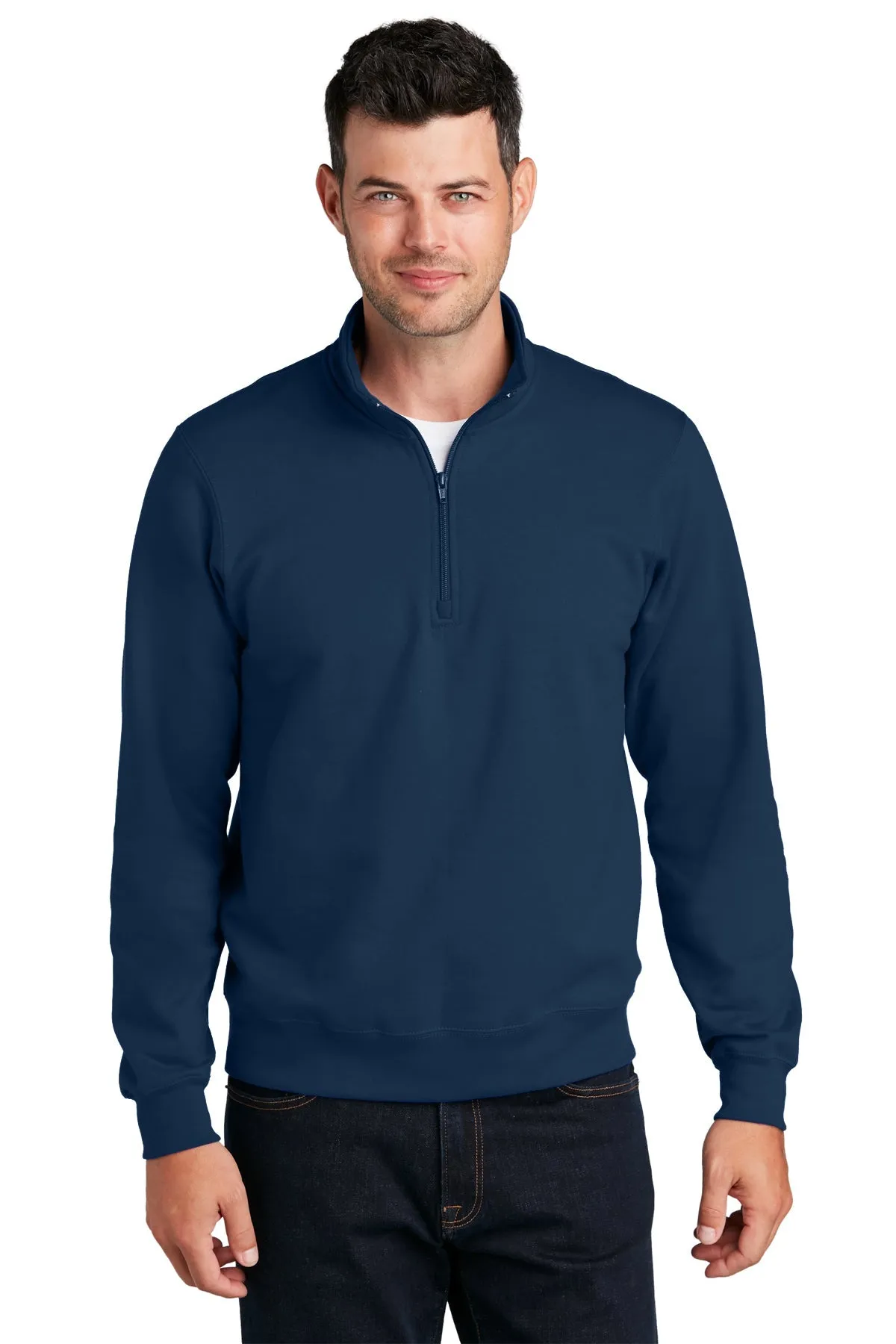 Port & Company Fan Favorite Fleece Customized Quarter Zips, Team Navy