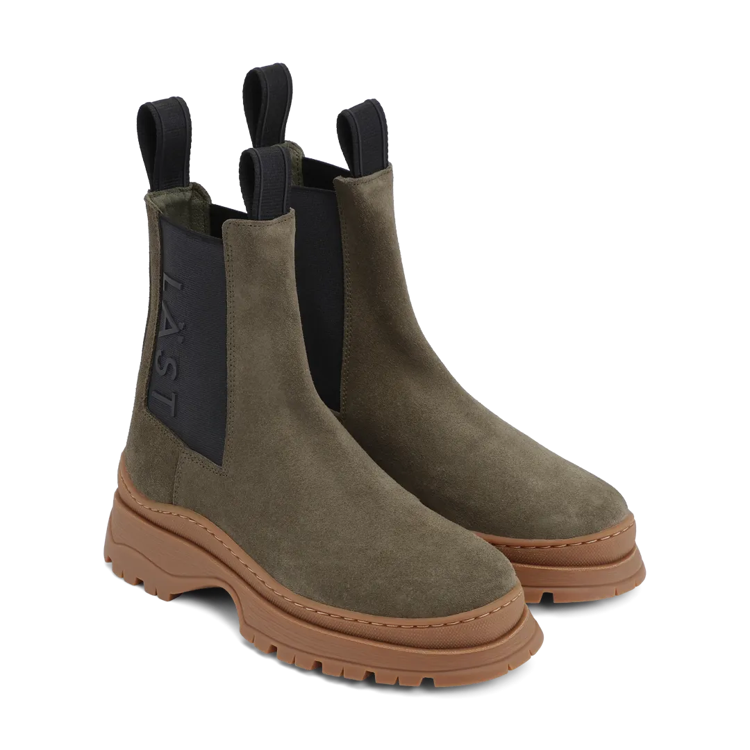 Powder Chelsea Suede Olive Boots