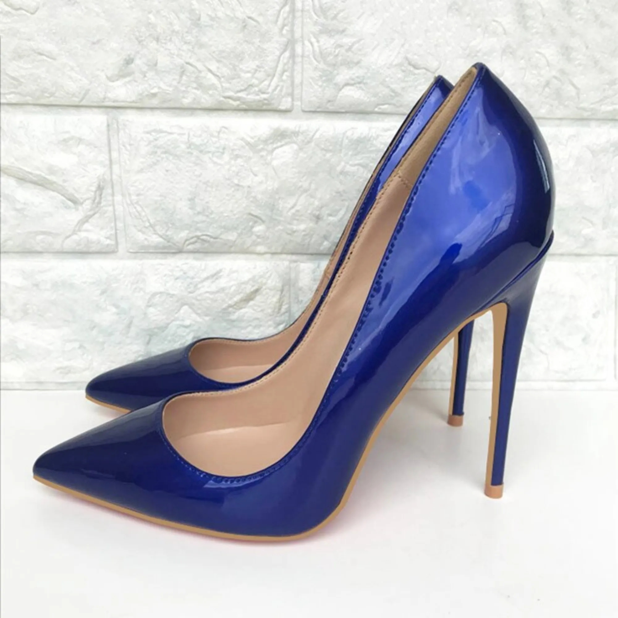 Pre Order:  Blue Patent Pointed-Toe Slip-On Shoes