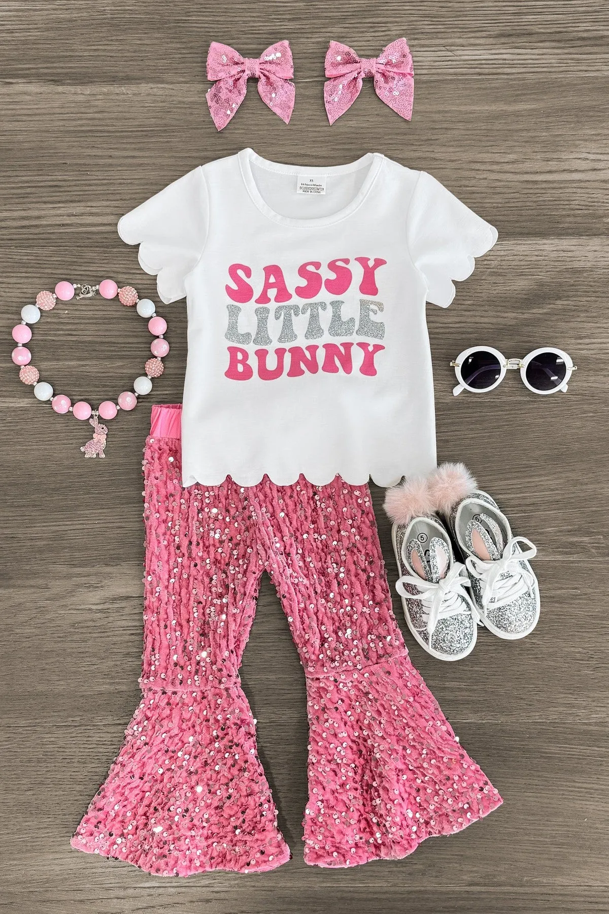 "Sassy Little Bunny" Pink Sequin Bell Bottom Set