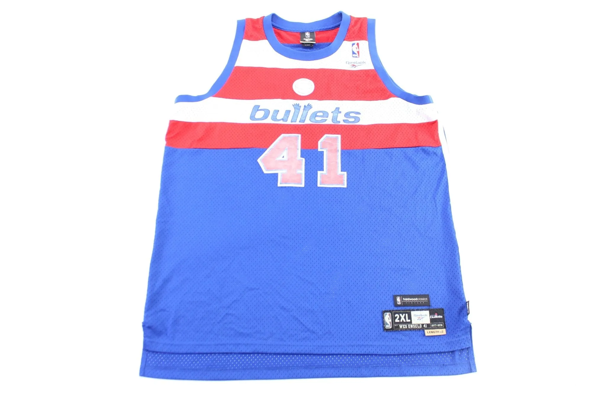 Reebok Embroidered Logo Washington Bullets Wes Unseld Basketball Jersey