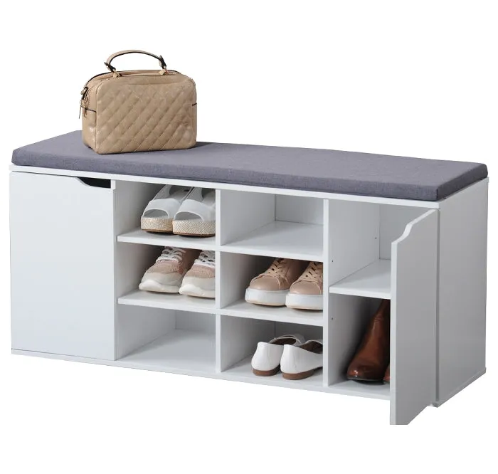 Shoe Cupboard with Seat Cushion - White/Grey