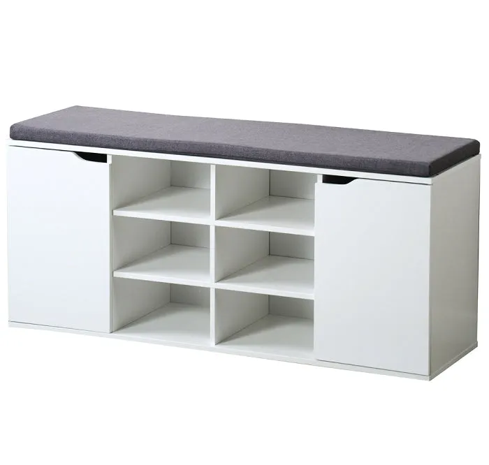 Shoe Cupboard with Seat Cushion - White/Grey