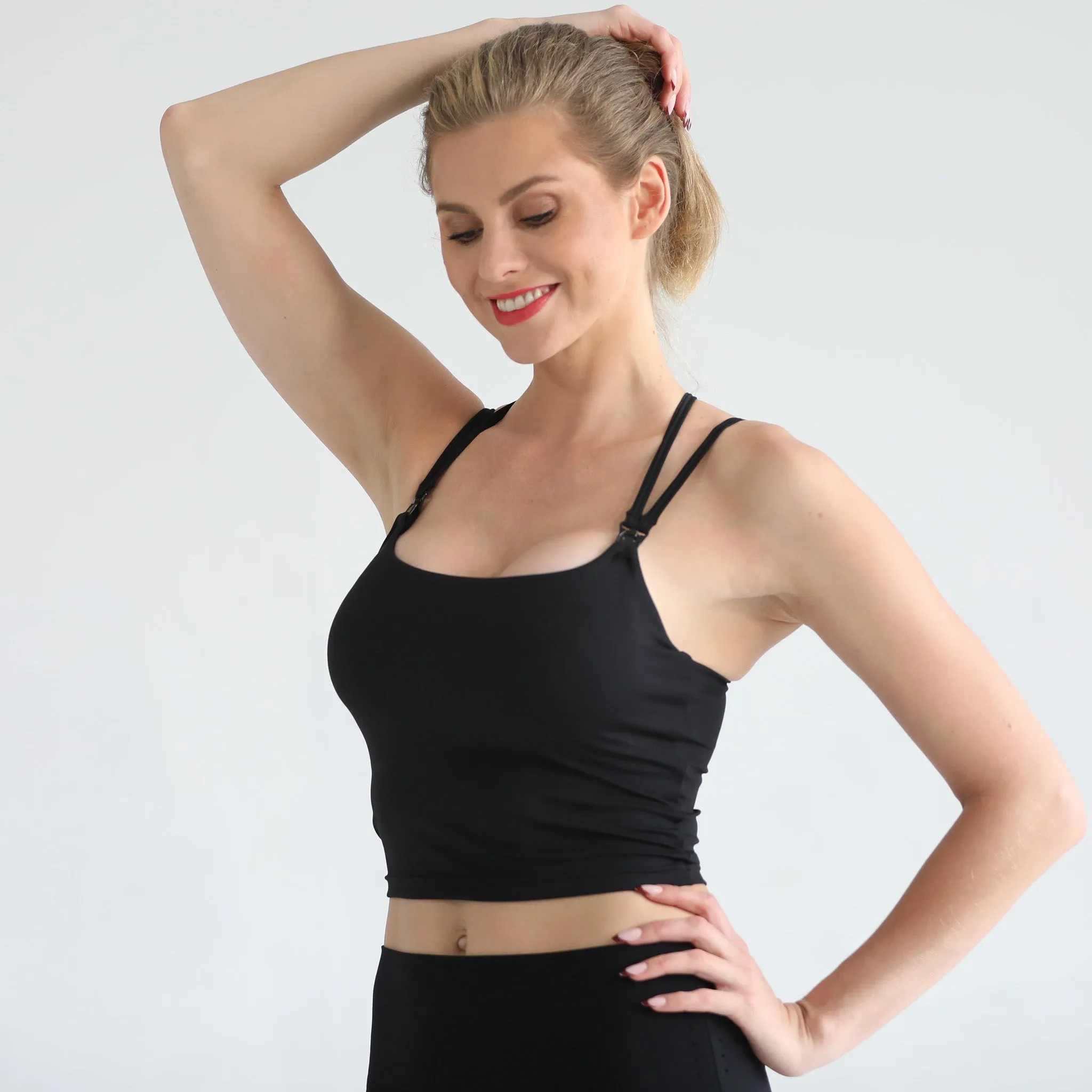 Sienna - Light Support Nursing Crop Tank Bra (Ribbed Noir)