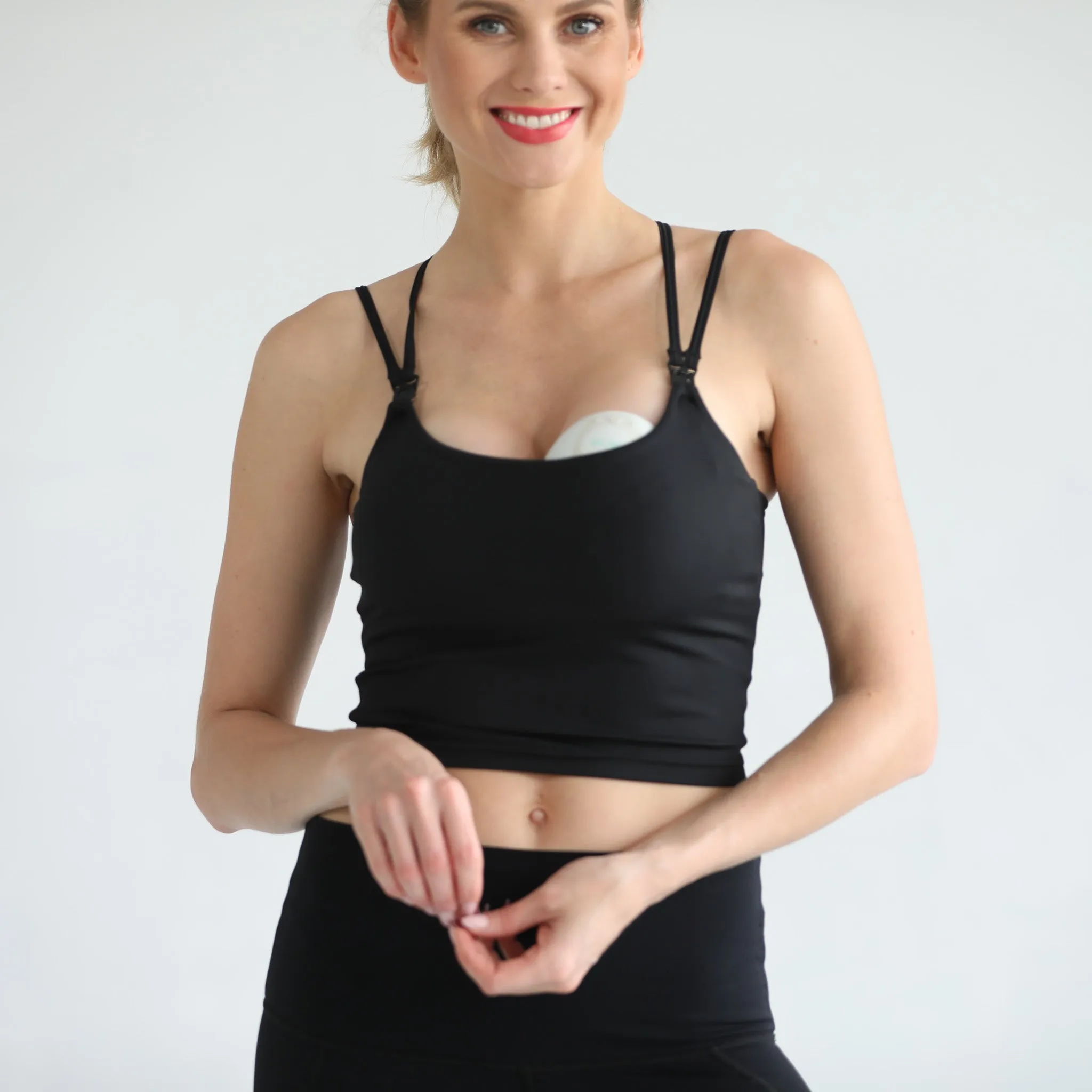 Sienna - Light Support Nursing Crop Tank Bra (Ribbed Noir)