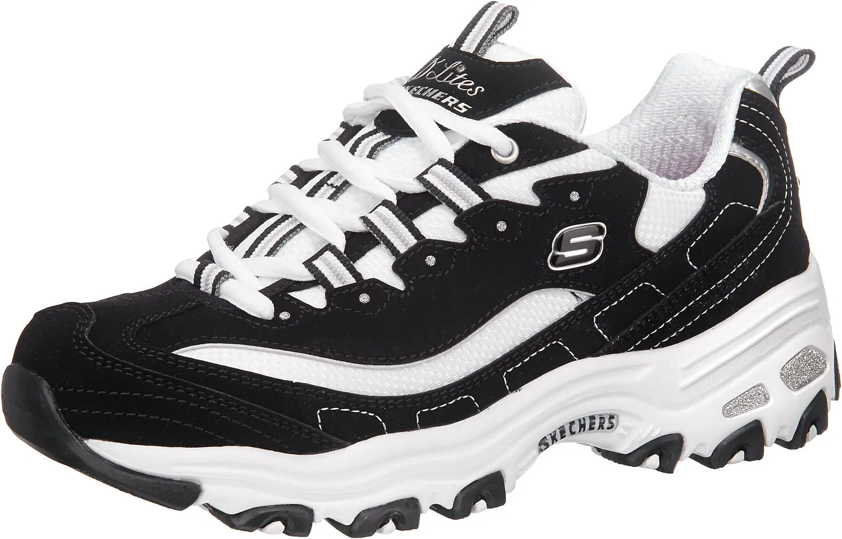 Skechers Sport Women's D'Lites Memory Foam Lace-up Sneaker,Biggest Fan Black/White