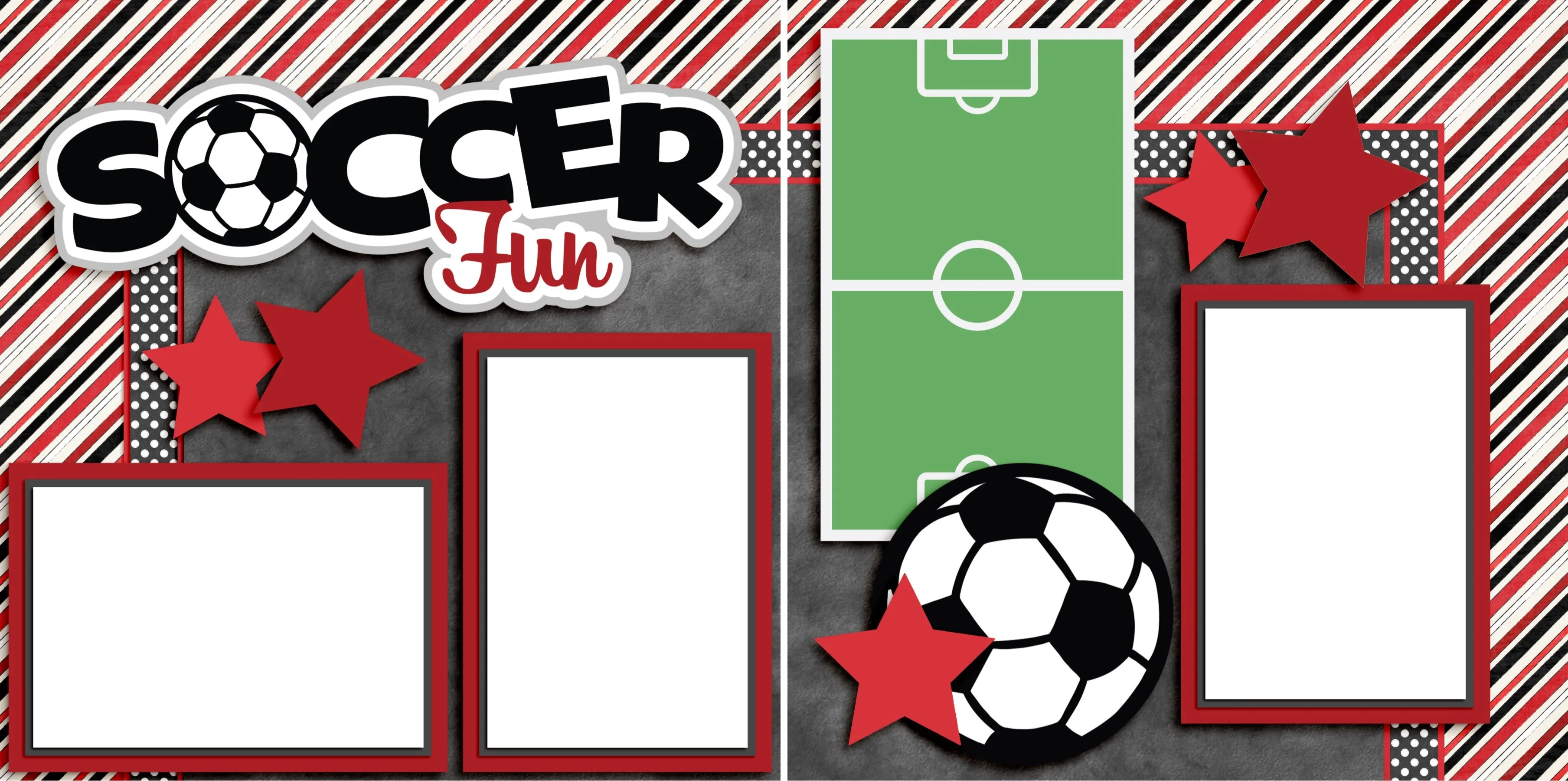 Soccer Fun Red - Digital Scrapbook Pages - INSTANT DOWNLOAD