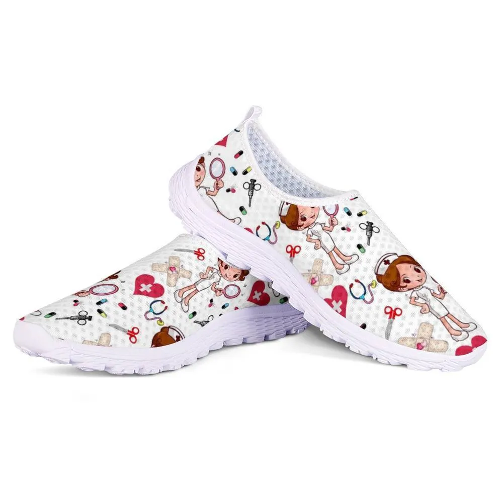 Soft and Breathable Slip-On Flat Shoes With Cartoon Nurse Pattern