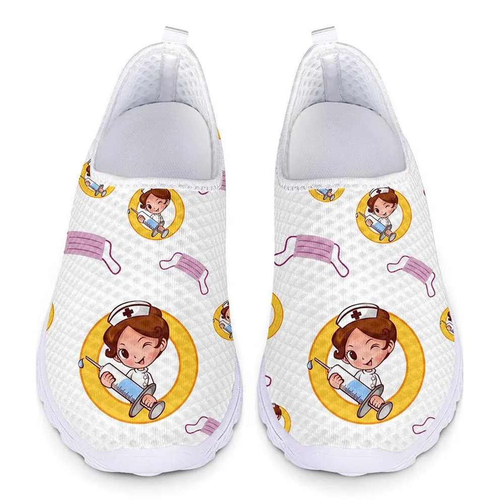 Soft and Breathable Slip-On Flat Shoes With Cartoon Nurse Pattern