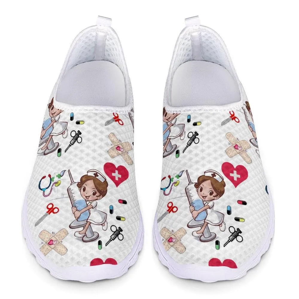 Soft and Breathable Slip-On Flat Shoes With Cartoon Nurse Pattern