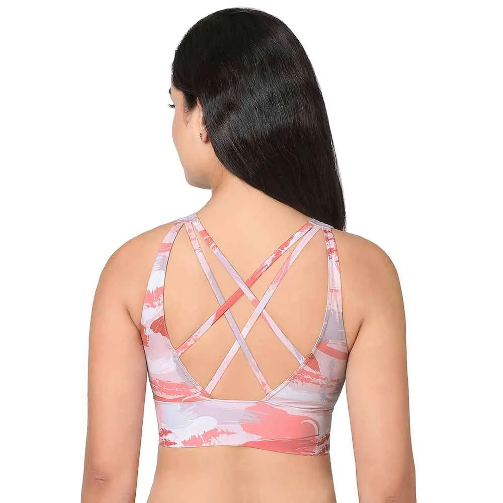 Sports Lover Padded Non-wired Cross Back Medium Intensity Full coverage Sports Bra - Pink