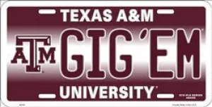 Texas A & M University Gig'Em Embossed Metal Plate