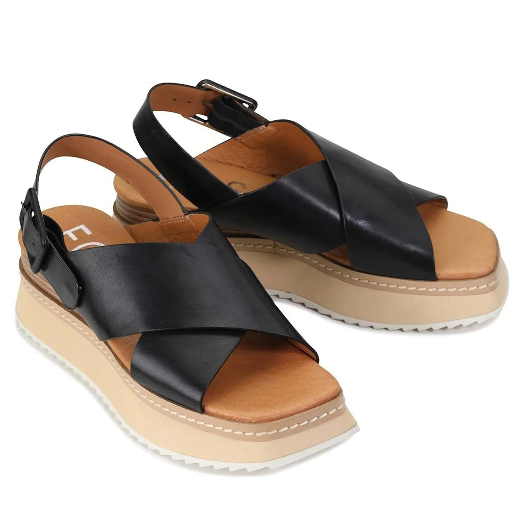 TONALITIES LEATHER PLATFORM WEDGE SANDALS