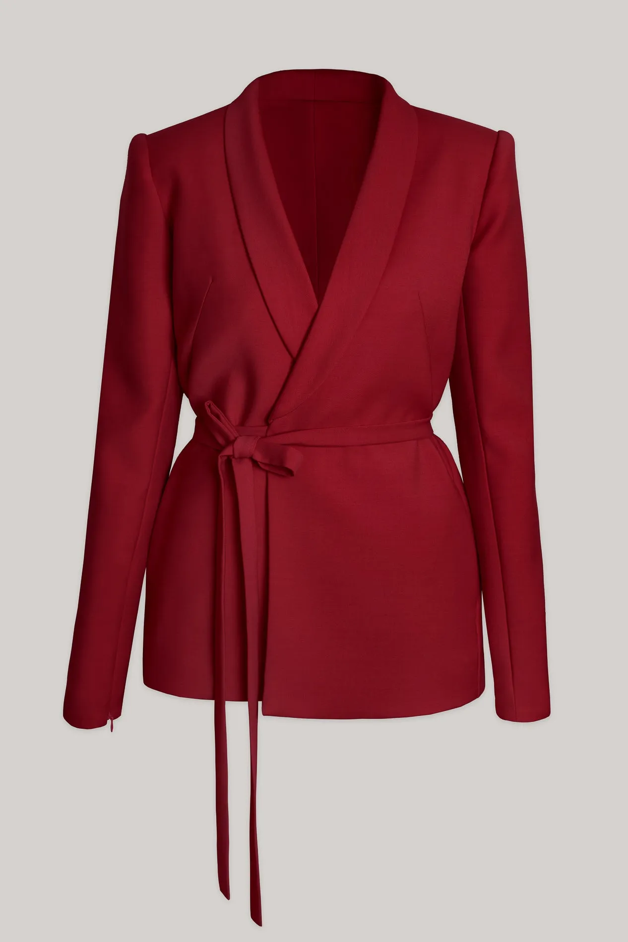 Virgin Wool Wrapped Blazer In Ruby Red