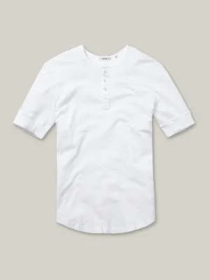 White Pima Short Sleeve Curved Hem Henley